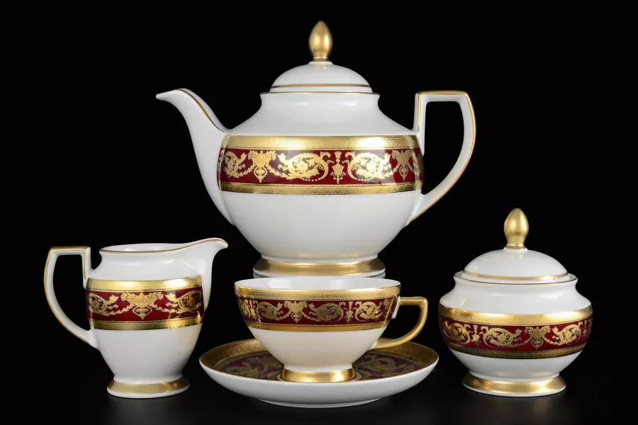Фото Чайный сервиз на 6 персон Falkenporzellan Imperial Bordeaux Gold 17 предметов