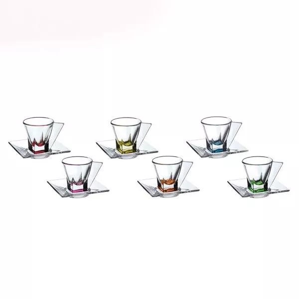 Фото Набор чайных пар RCR Fusion цветные 12 предметов 70мл (6 пар)