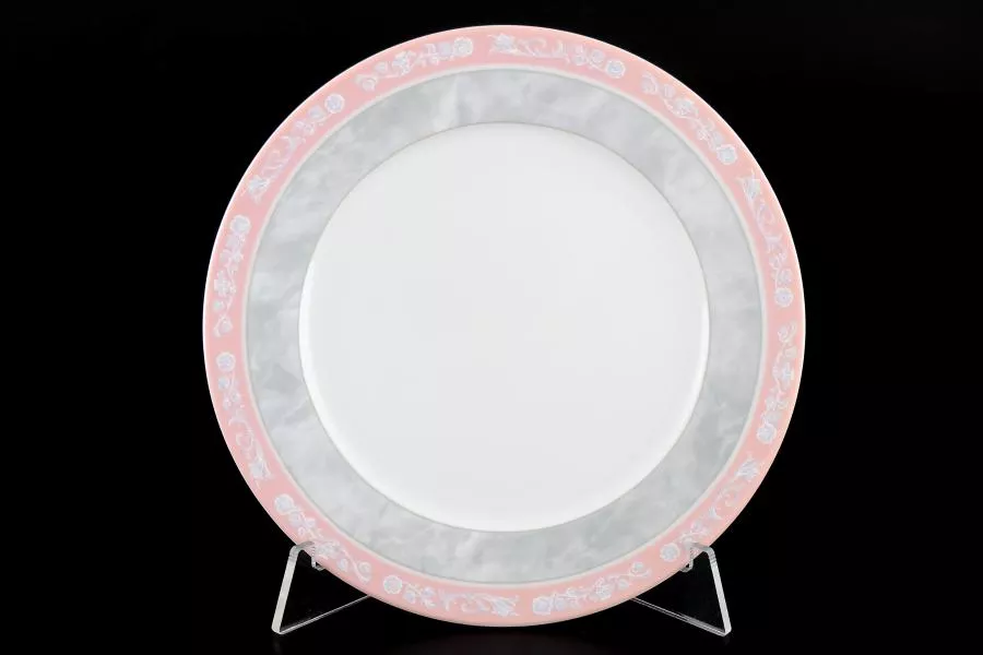 Фото Набор тарелок Thun Яна серый мрамор с розовым кантом 17 см(6 шт)