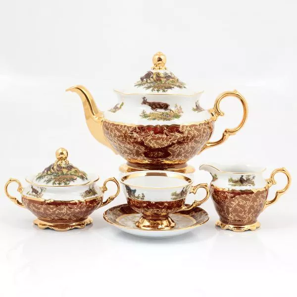 Фото Чайный сервиз на 6 персон 17 предметов Охота Красная Sterne porcelan